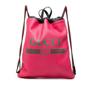 Gucci Print Drawstring Backpack Knapsack 516639 Pink Black Leather Women's GUCCI